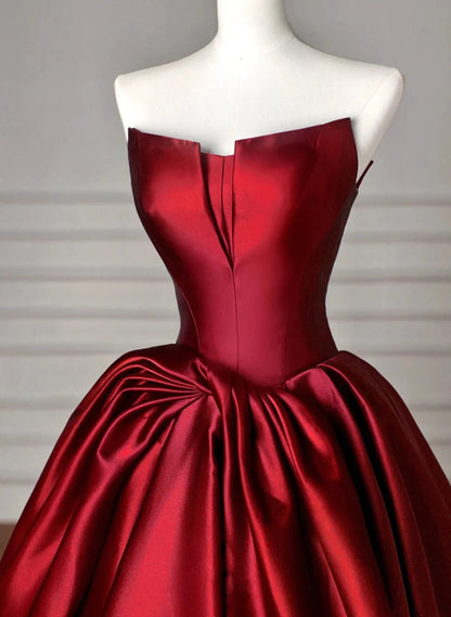 Beaira Wine Red Satin Long Evening Dress Prom Dress Wine Red Formal Dress