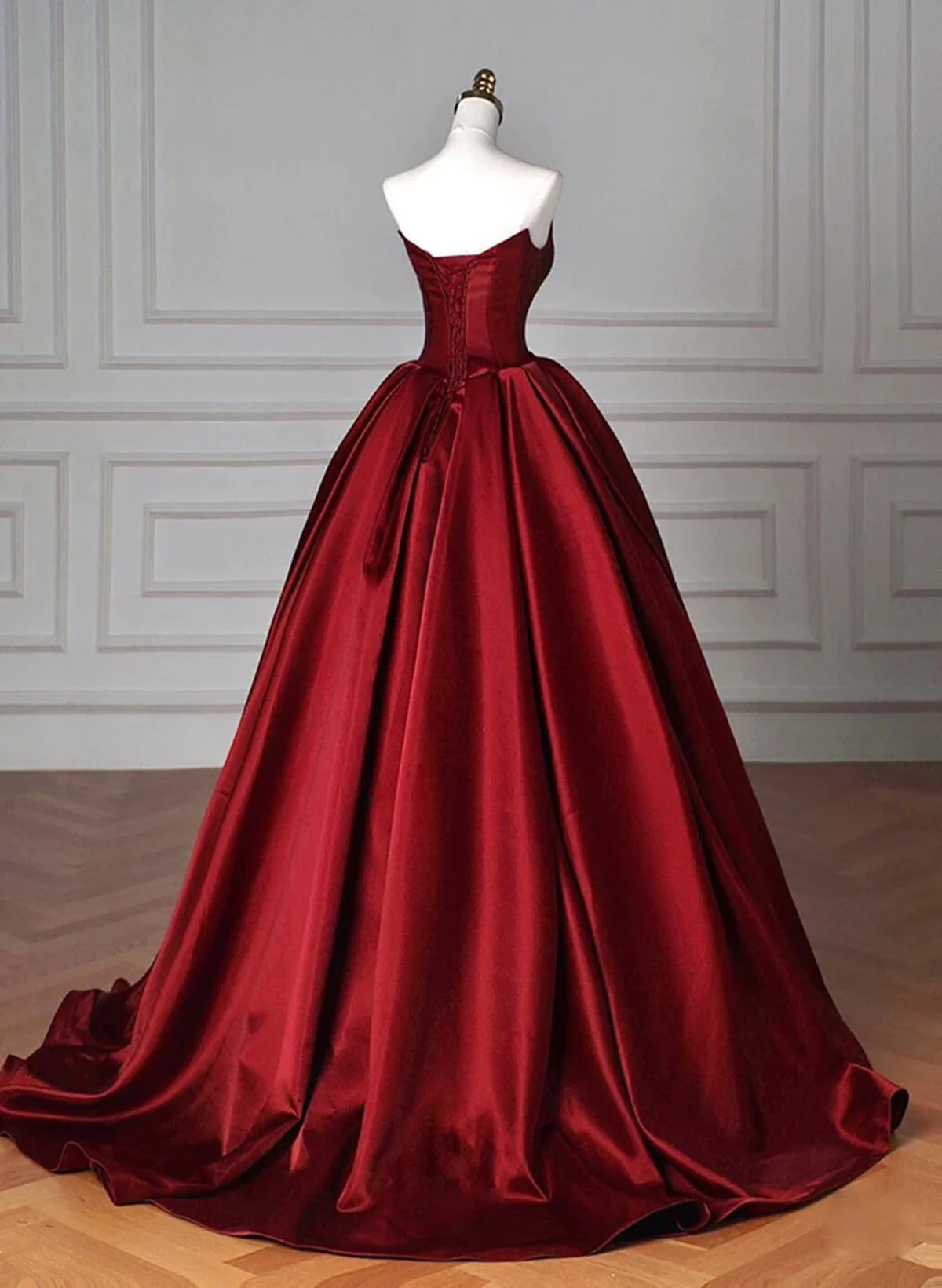 Beaira Wine Red Satin Long Evening Dress Prom Dress Wine Red Formal Dress