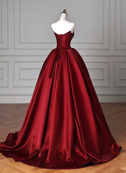 Beaira Wine Red Satin Long Evening Dress Prom Dress Wine Red Formal Dress