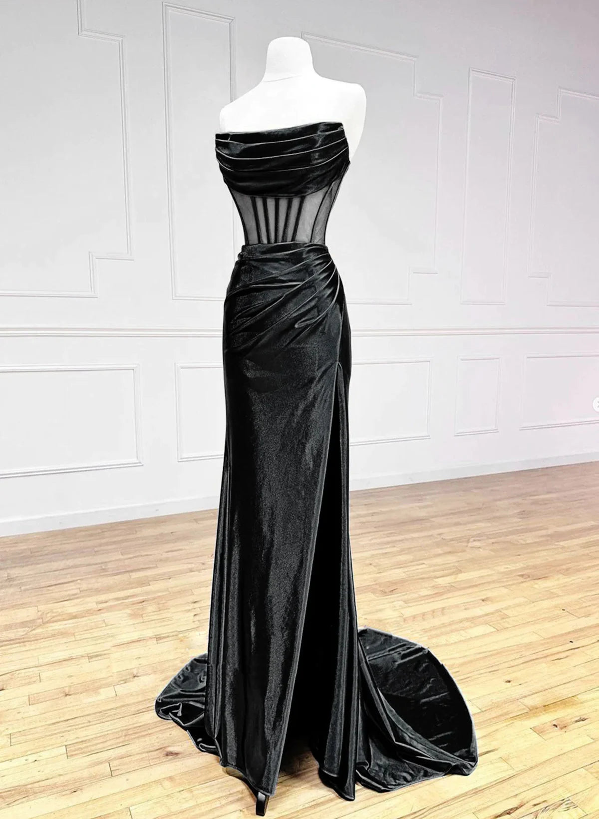 Beaira Lovely Black Off Shoulder Satin Long Prom Dress Black Formal Dress