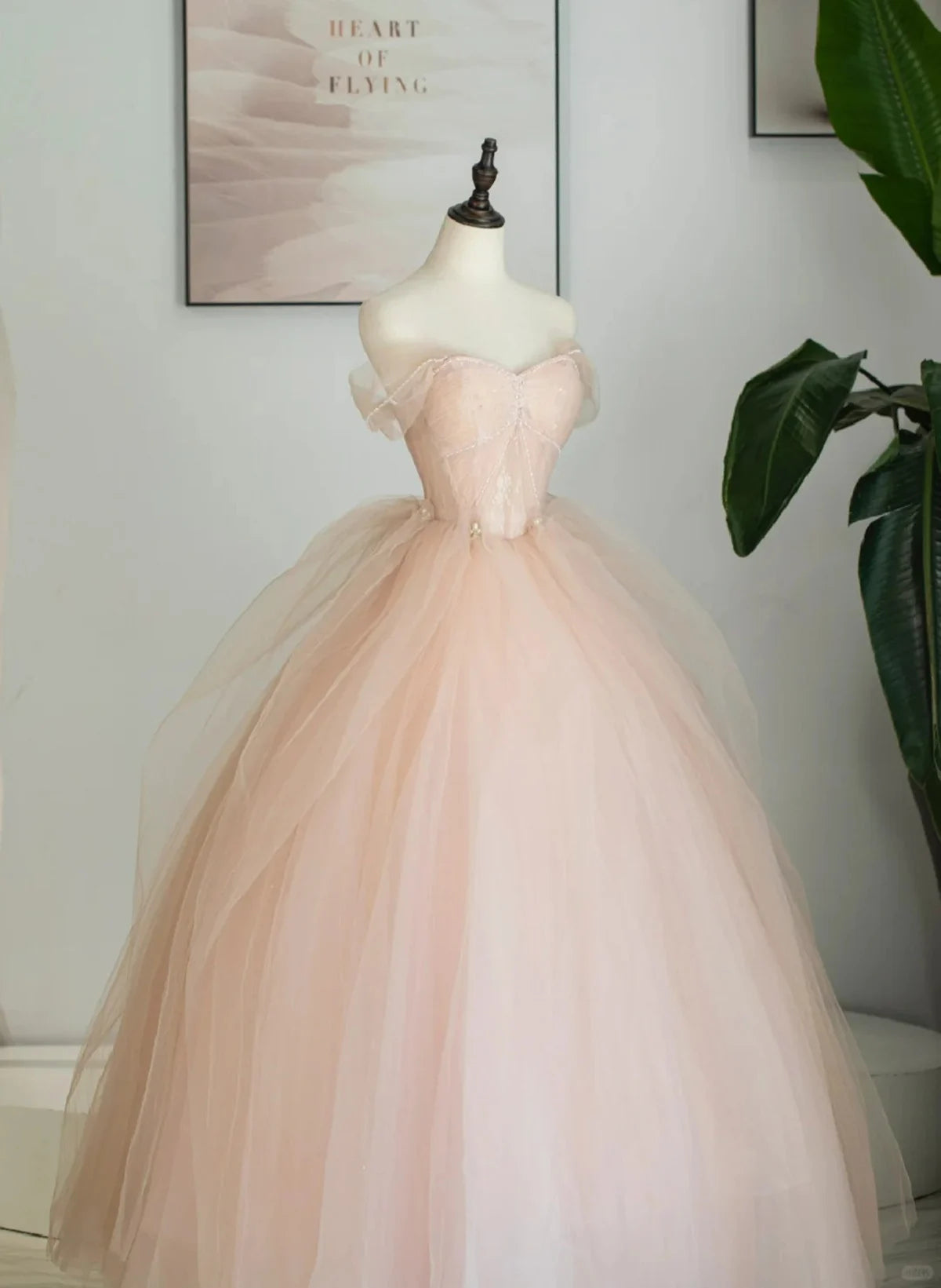 Beaira Pink Sweetheart Beaded Off Shoulder Prom Dress Pink Tulle Sweet 16 Dress