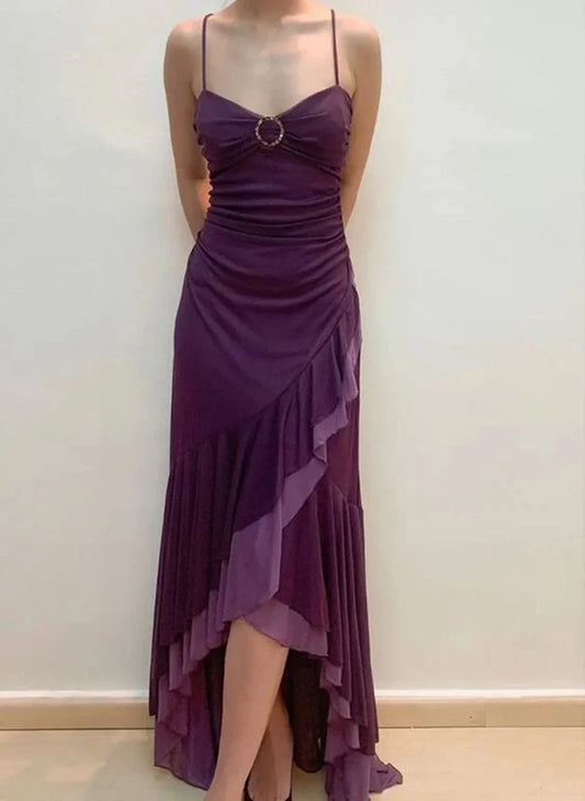 Beaira A-line Sweetheart Straps High Low Party Dress Purple Prom Dress