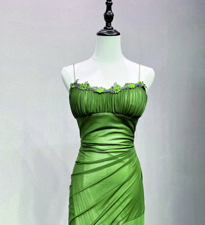 Beaira Green Straps Lace-up Formal Dress Evening Dress Green Spandex Prom Dress