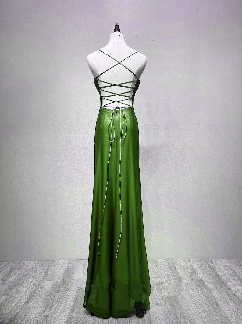 Beaira Green Straps Lace-up Formal Dress Evening Dress Green Spandex Prom Dress