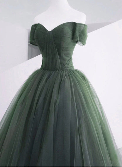 Beaira Green Off Shoulder Tulle Sweetheart Long Party Dress Green Tulle Evening Dress Prom Dress