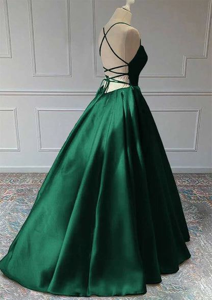 Beaira Green Satin Simple Backless Long Party Dress Green Simple Evening Dress Prom Dress