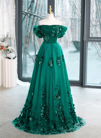 Beaira Beautiful Green Off Shoulder Party Dress with Flowers Green Sweet 16 Dress