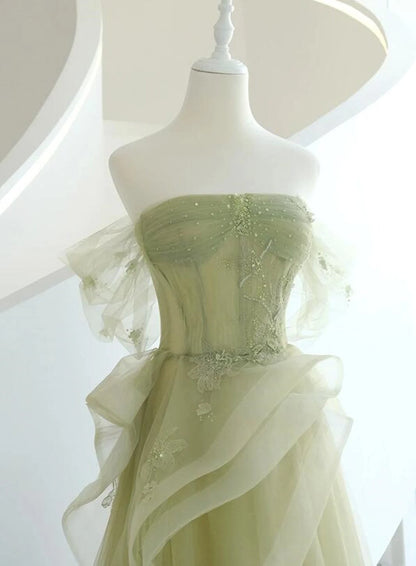 Beaira Light Green Tulle with Beaded A-line Prom Dress Light Green Evening Dress Party Dress