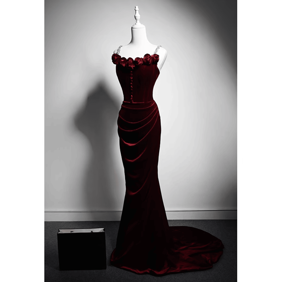 Beaira Wine Red Mermaid Straps Beaded Long Formal Dress Wine Red Evening Dress Prom Dress