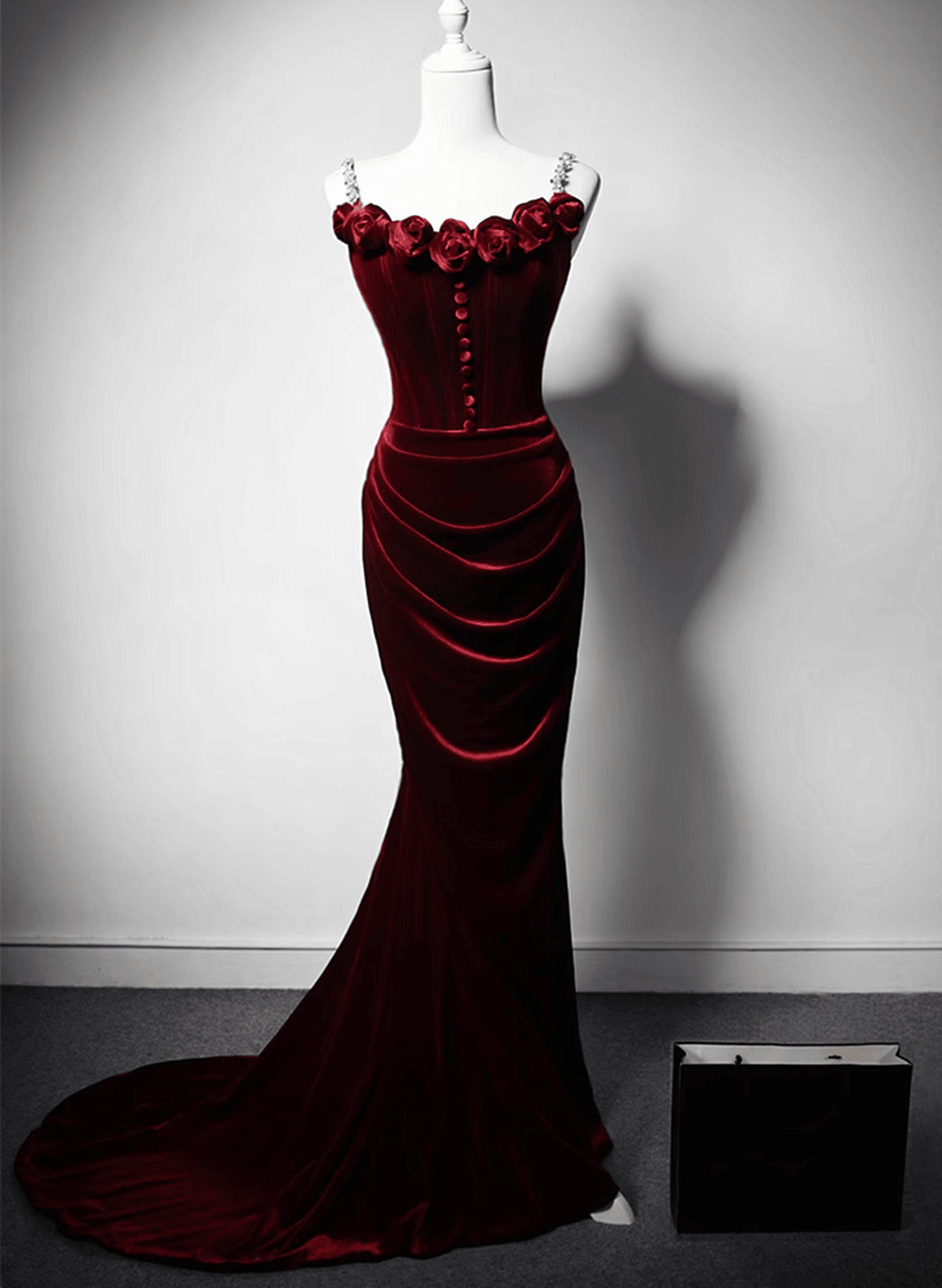 Beaira Wine Red Mermaid Straps Beaded Long Formal Dress Wine Red Evening Dress Prom Dress