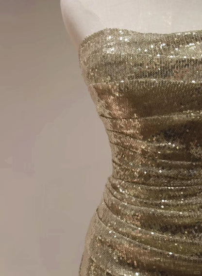 Beaira Chic Sequins Mermaid Scoop Long Formal Dress Gold Long Prom Dress Party Dress