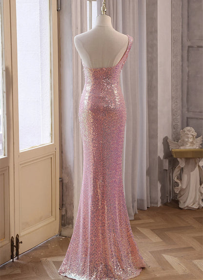 Beaira Pink Sequins Mermaid Sweetheart Long Prom Dress Pink Sequins Evening Dress