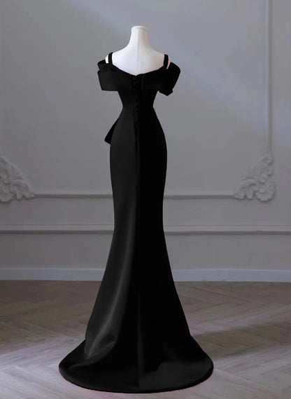 Beaira Black Satin Sweetheart Straps Long Formal Dress Black Long Prom Dress