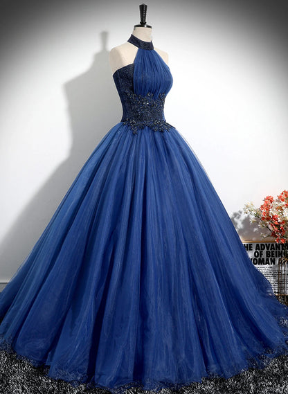 Beaira Blue High Neckline Ball Gown Formal Dress Blue Tulle Sweet 16 Dress Party Dress