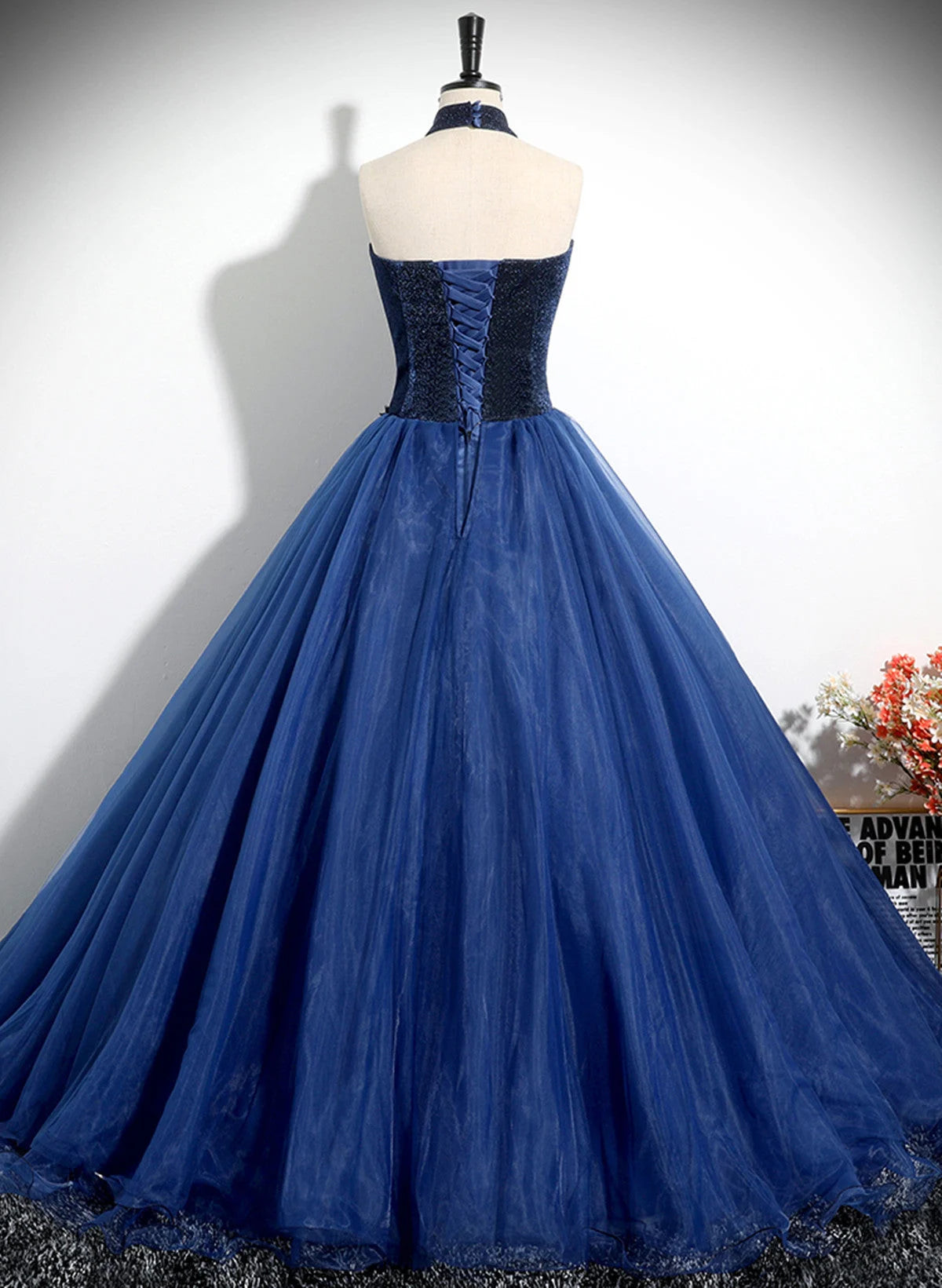 Beaira Blue High Neckline Ball Gown Formal Dress Blue Tulle Sweet 16 Dress Party Dress