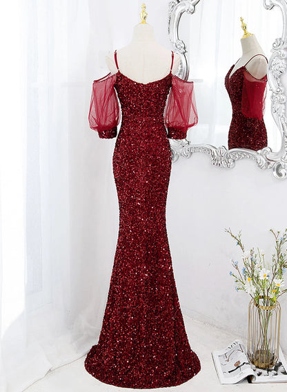 Beaira Wine Red Velvet Mermaid Long Party Dress Wine Red Vekvet Prom Dress