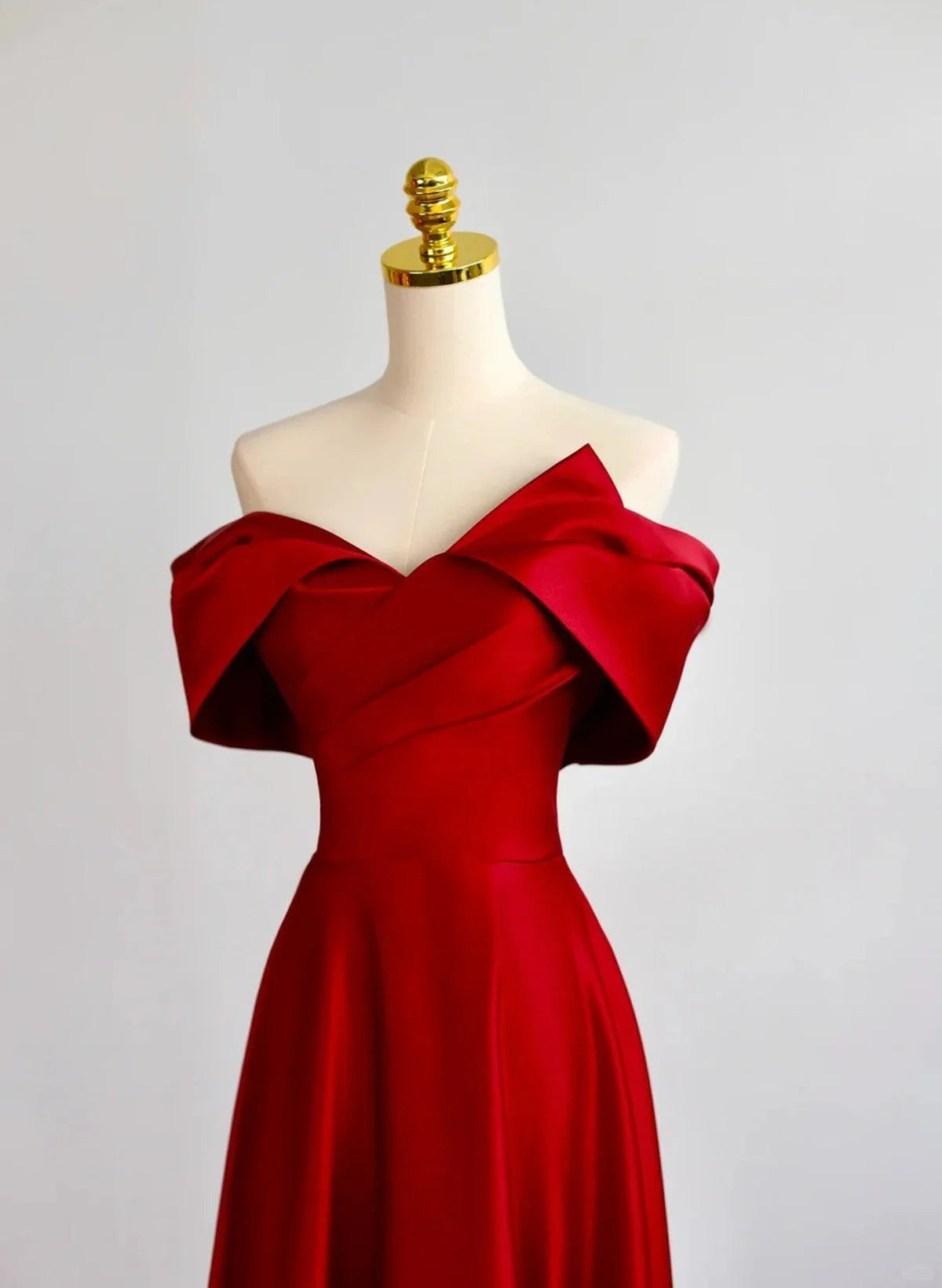 Beaira Red Satin Off Shoulder Sweetheart Long Party Dress Red Satin Prom Dress