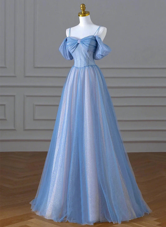 Beaira A-line Light Blue and Pink Long Evening Dress Blue Party Dress Prom Dress