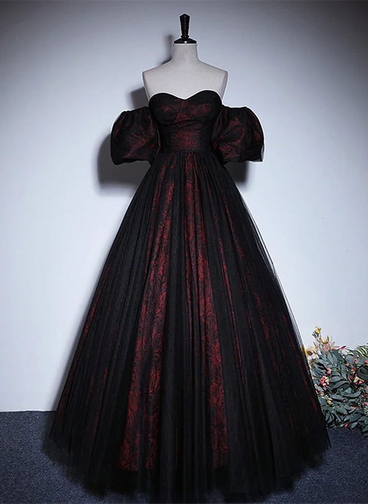 Beaira Lovely Black and Red Lace Sweetheart Evening Dress Black and Red Prom Dress