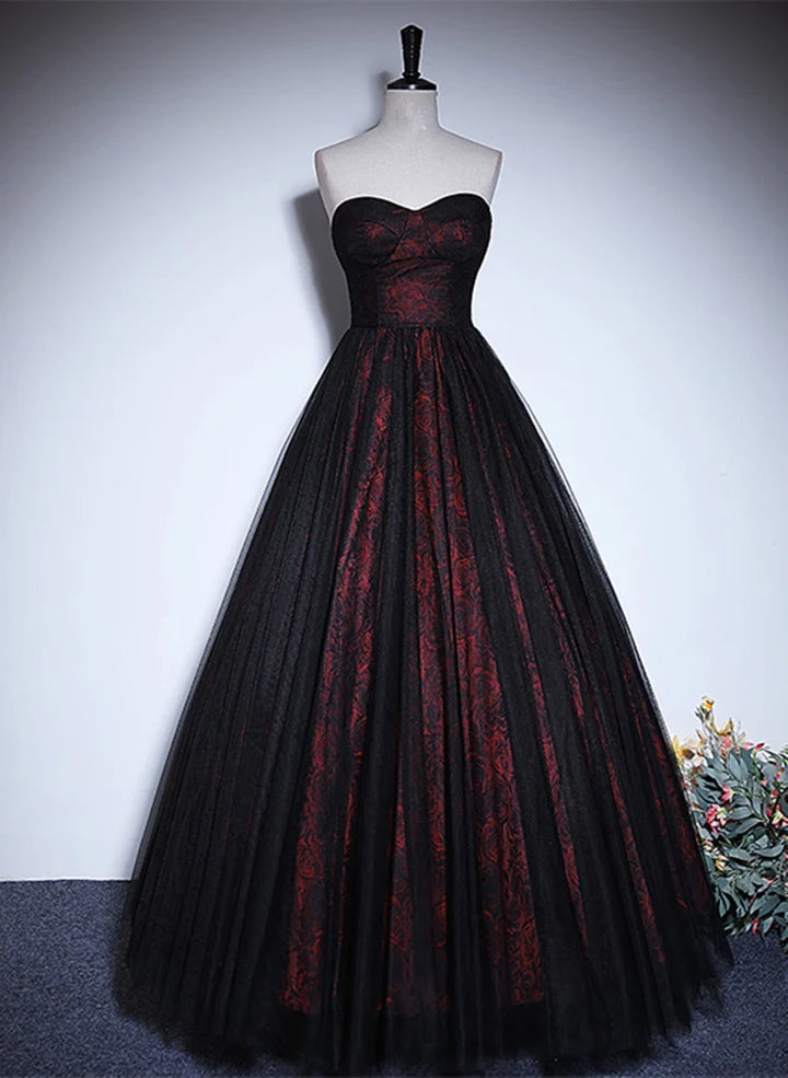 Beaira Lovely Black and Red Lace Sweetheart Evening Dress Black and Red Prom Dress