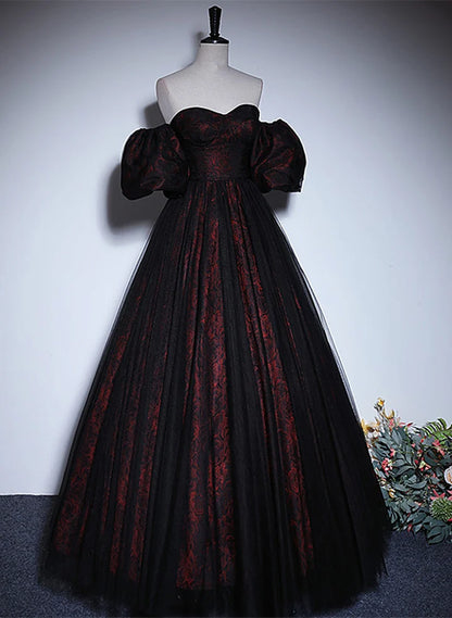 Beaira Lovely Black and Red Lace Sweetheart Evening Dress Black and Red Prom Dress