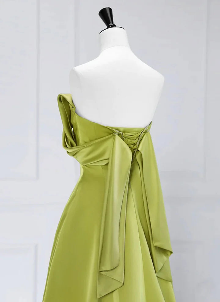 Beaira Green A-line Satin Long Party Dress Green Evening Dress Prom Dress