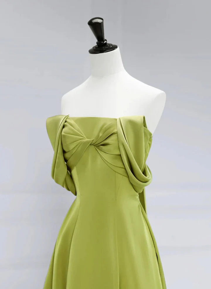 Beaira Green A-line Satin Long Party Dress Green Evening Dress Prom Dress