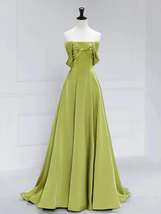 Beaira Green A-line Satin Long Party Dress Green Evening Dress Prom Dress