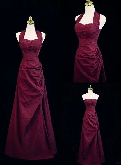 Beaira A-Line Halter Vintage Style Prom Dress Burgundy Long Evening Dress