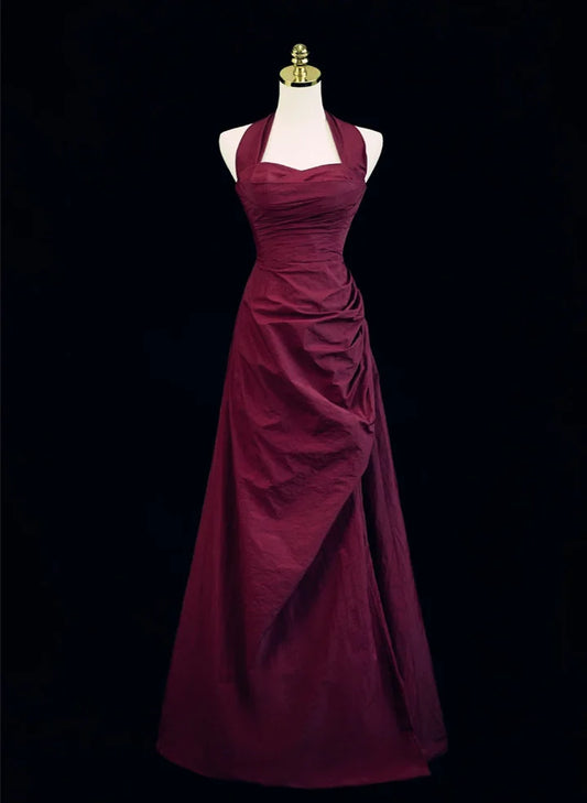 Beaira A-Line Halter Vintage Style Prom Dress Burgundy Long Evening Dress