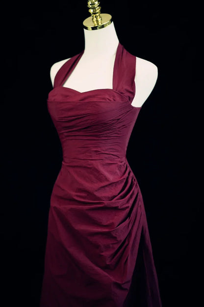 Beaira A-Line Halter Vintage Style Prom Dress Burgundy Long Evening Dress