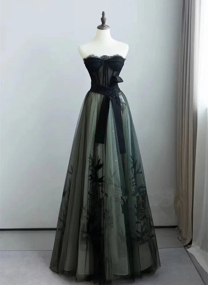 Beaira Elegant Black and Green Tulle with Lace Long Prom Dress Tulle Party Dress