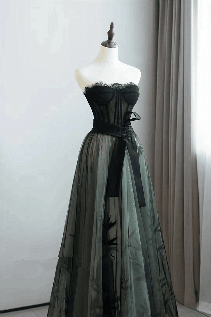 Beaira Elegant Black and Green Tulle with Lace Long Prom Dress Tulle Party Dress