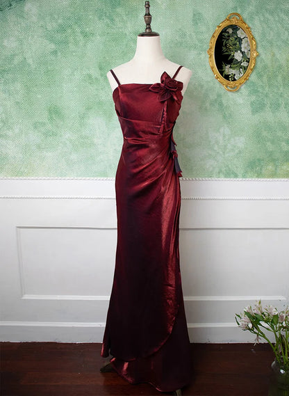 Beaira Wine Red Straps Long Prom Dress Wine Red Evening Dress Party Dress