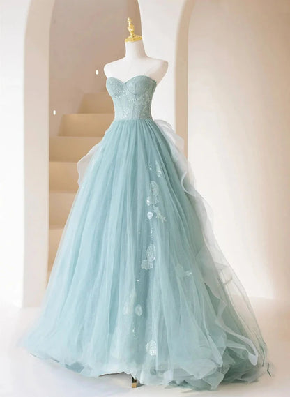 Beaira A-line Tulle Strapless Long Prom Dress A-Line Tulle Formal Evening Dress