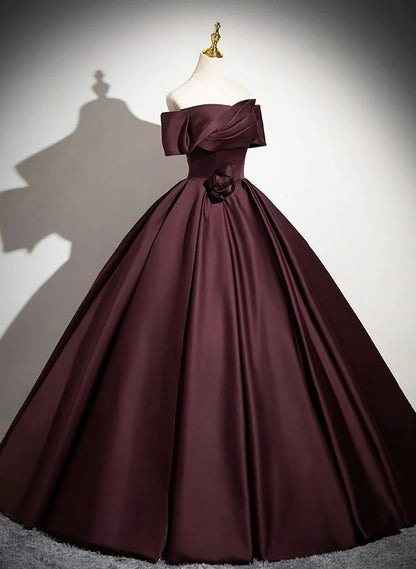 Beaira Lovely Off Shoulder Maroon Satin Long Party Dress Maroon Prom Dress