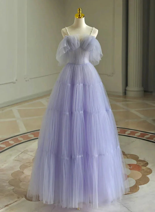 Beaira Lovely Lavender Tulle Off Shoulder Party Dress A-line Tulle Prom Dress