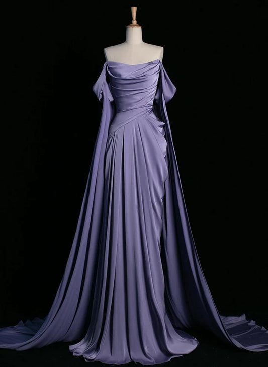 Beaira Elegant Purple Satin Prom Dress Draped Bodice Formal Party Dress