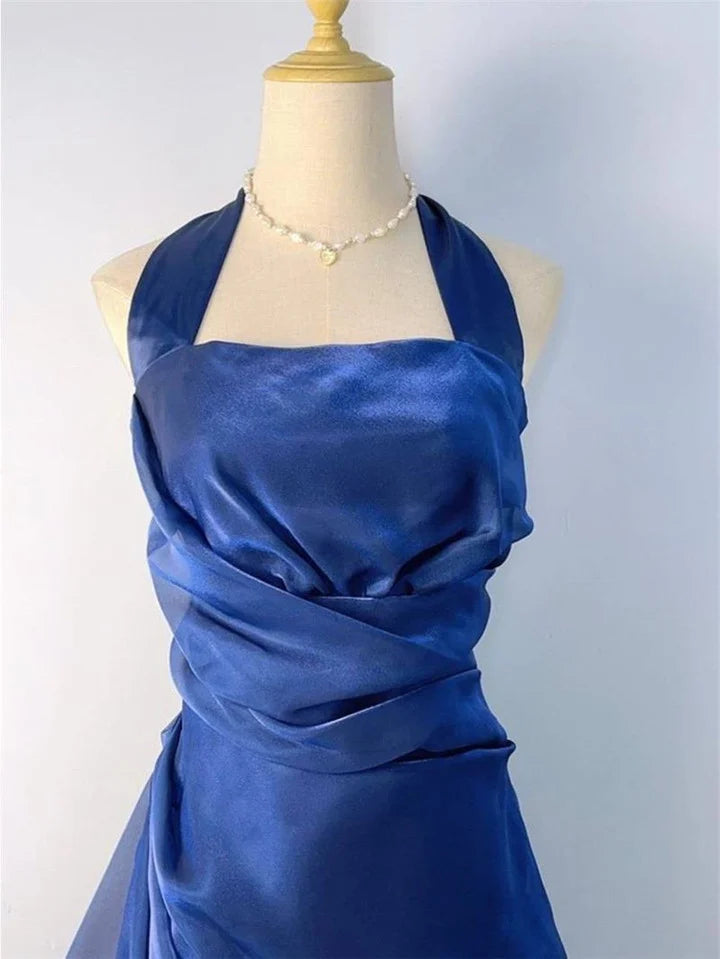 Beaira Blue Short Halter Homecoming Dress Party Dress Blue Short Formal Dress