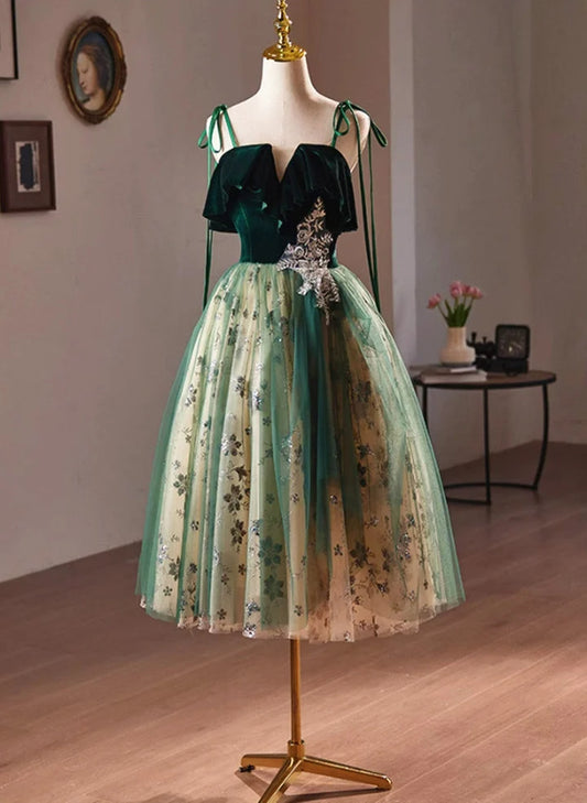 Beaira A-line Green with Lace Short Prom Dress Short Tulle Homecoming Dress