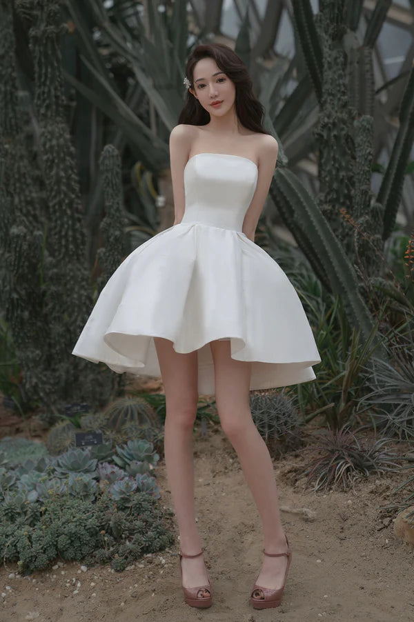 White Satin Short A-line Prom dress Homecoming Dress