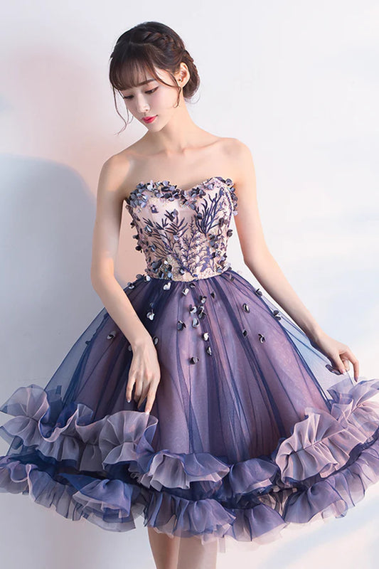 Cute Tulle Short Prom Dress A-Line Strapless Homecoming Party Dress