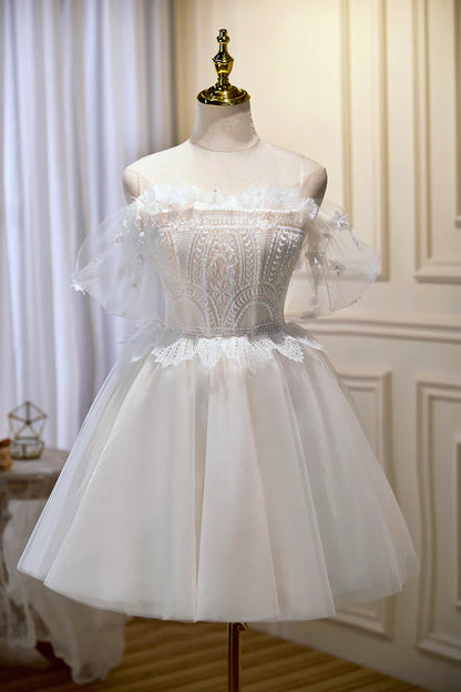 Champagne Sweetheart Lace Tulle Party Dress A-Line Homecoming Dress