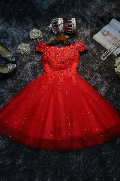 Cute Tulle Short A-Line Prom Dress Off the Shoulder Homecoming Party Dress