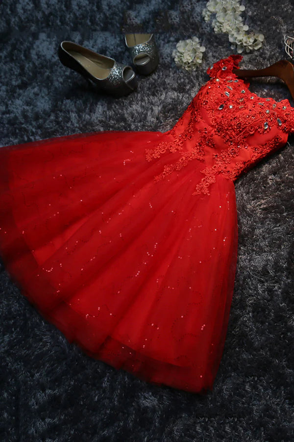 Cute Tulle Short A-Line Prom Dress Off the Shoulder Homecoming Party Dress