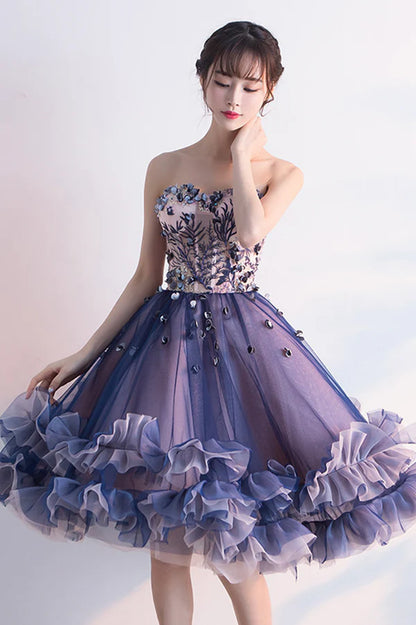 Cute Tulle Short Prom Dress A-Line Strapless Homecoming Party Dress