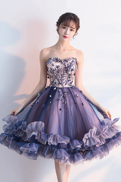 Cute Tulle Short Prom Dress A-Line Strapless Homecoming Party Dress