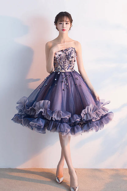 Cute Tulle Short Prom Dress A-Line Strapless Homecoming Party Dress