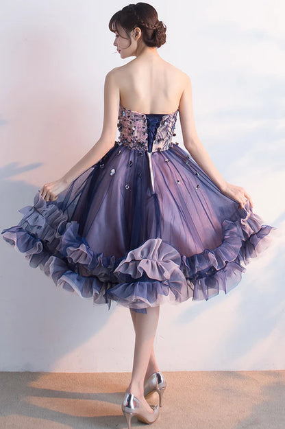 Cute Tulle Short Prom Dress A-Line Strapless Homecoming Party Dress