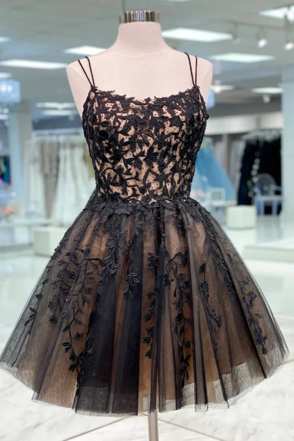 Black Lace Short Prom Dress Cute A-Line Homecoming Party Dress